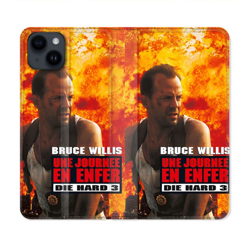 Housse Cuir Portefeuille Pour Iphone 15 Plus (6.7) Die Hard Affiche