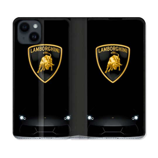 Housse Cuir Portefeuille Pour Iphone 15 Plus (6.7) Lamborghini Noir