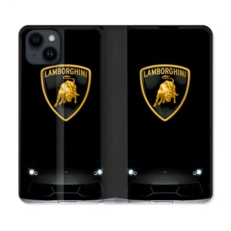 Housse Cuir Portefeuille Pour Iphone 15 Plus (6.7) Lamborghini Noir