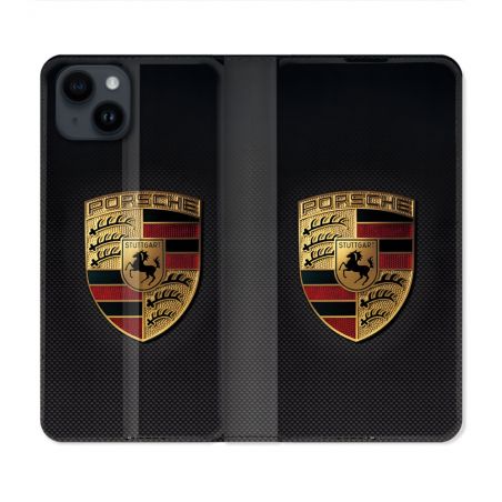Housse Cuir Portefeuille Pour Iphone 15 Plus (6.7) Porsche Carbone