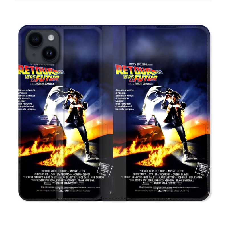 Housse Cuir Portefeuille Pour Iphone 15 Plus (6.7) Retour Vers Le Futur Affiche