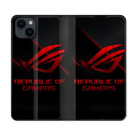 Housse Cuir Portefeuille Pour Iphone 15 Plus (6.7) ROG Rouge