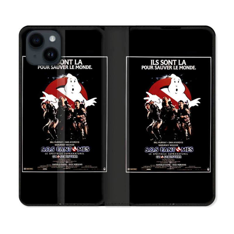 Housse Cuir Portefeuille Pour Iphone 15 Plus (6.7) SOS Fantome Affiche