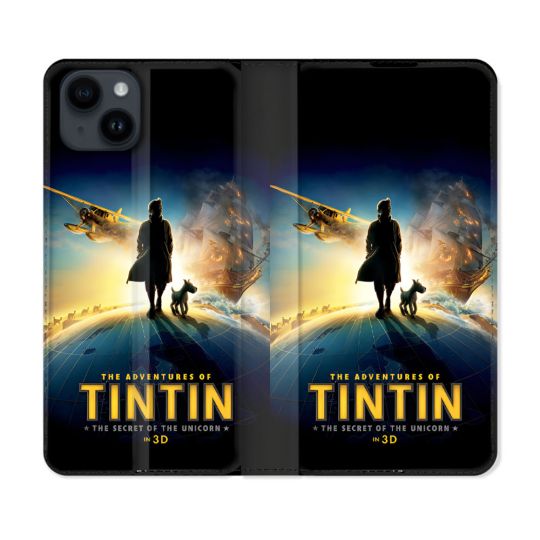Housse Cuir Portefeuille Pour Iphone 15 Plus (6.7) Tintin Affiche