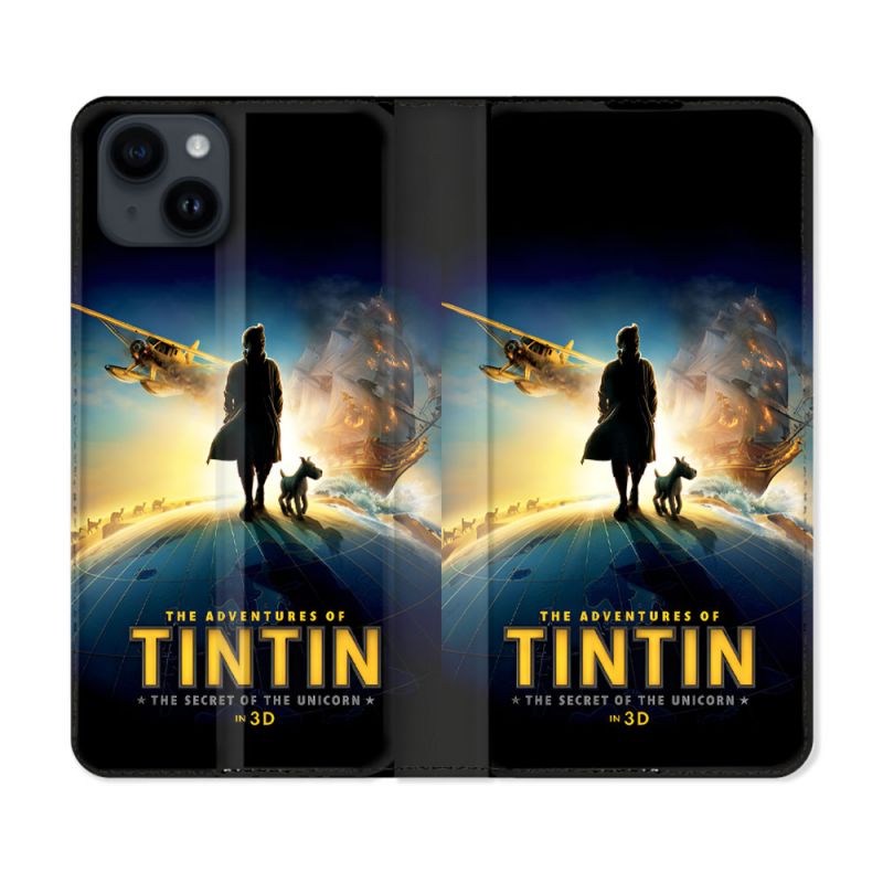 Housse Cuir Portefeuille Pour Iphone 15 Plus (6.7) Tintin Affiche