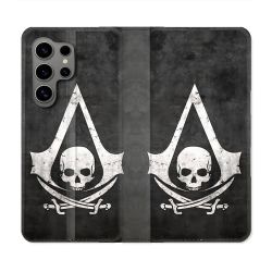 Housse Cuir Portefeuille Pour Samsung Galaxy S24 Ultra Assassin Creed Tete Mort