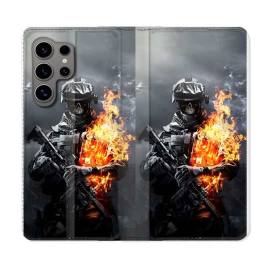 Housse Cuir Portefeuille Pour Samsung Galaxy S24 Ultra Call Of Duty Squelette
