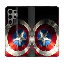 Housse Cuir Portefeuille Pour Samsung Galaxy S24 Ultra Captain America Bouclier