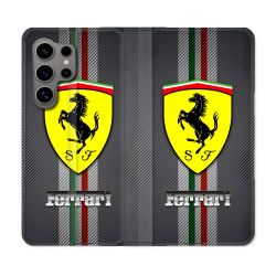 Housse Cuir Portefeuille Pour Samsung Galaxy S24 Ultra Ferrari Carbone