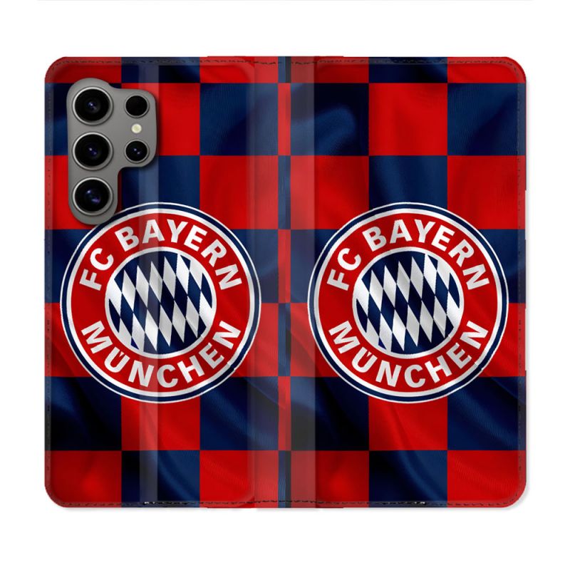 Housse Cuir Portefeuille Pour Samsung Galaxy S24 Ultra Foot Bayern Munich Carreaux