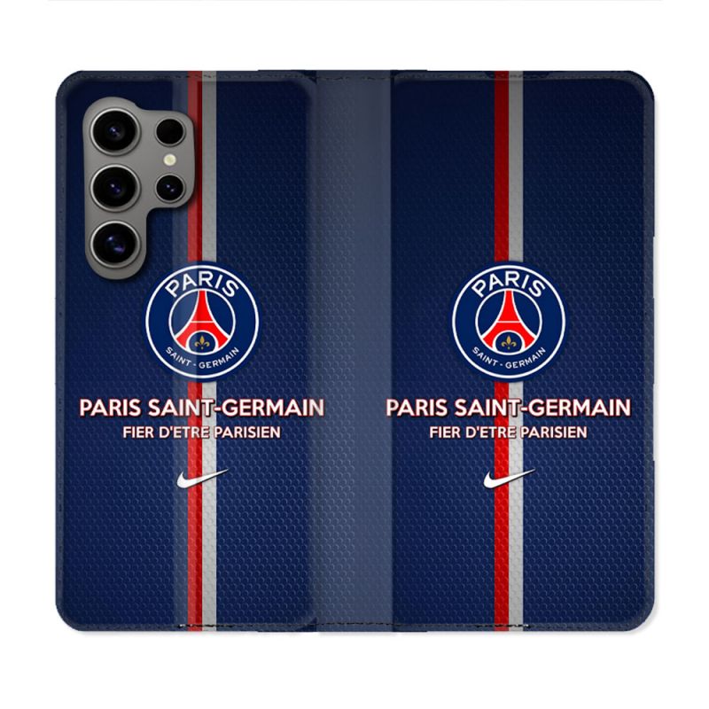 Housse Cuir Portefeuille Pour Samsung Galaxy S24 Ultra Foot PSG Fier
