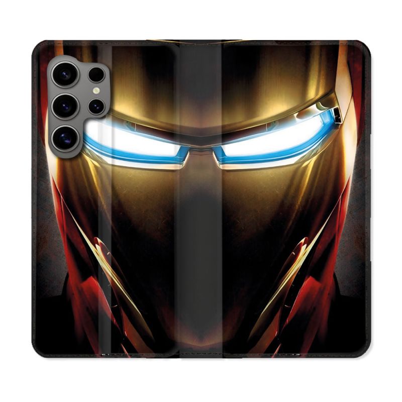 Housse Cuir Portefeuille Pour Samsung Galaxy S24 Ultra Iron Man Casque