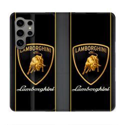 Housse Cuir Portefeuille Pour Samsung Galaxy S24 Ultra Lamborghini Carbone
