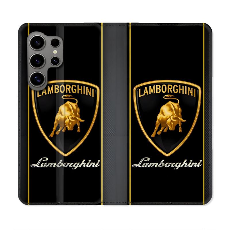 Housse Cuir Portefeuille Pour Samsung Galaxy S24 Ultra Lamborghini Carbone