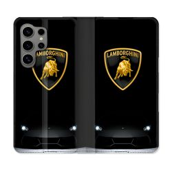 Housse Cuir Portefeuille Pour Samsung Galaxy S24 Ultra Lamborghini Noir