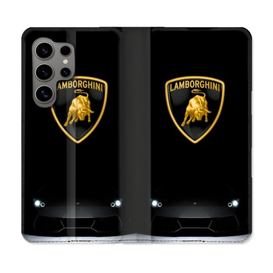 Housse Cuir Portefeuille Pour Samsung Galaxy S24 Ultra Lamborghini Noir