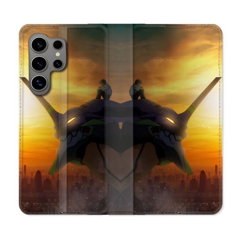 Housse Cuir Portefeuille Pour Samsung Galaxy S24 Ultra Manga Evangelion