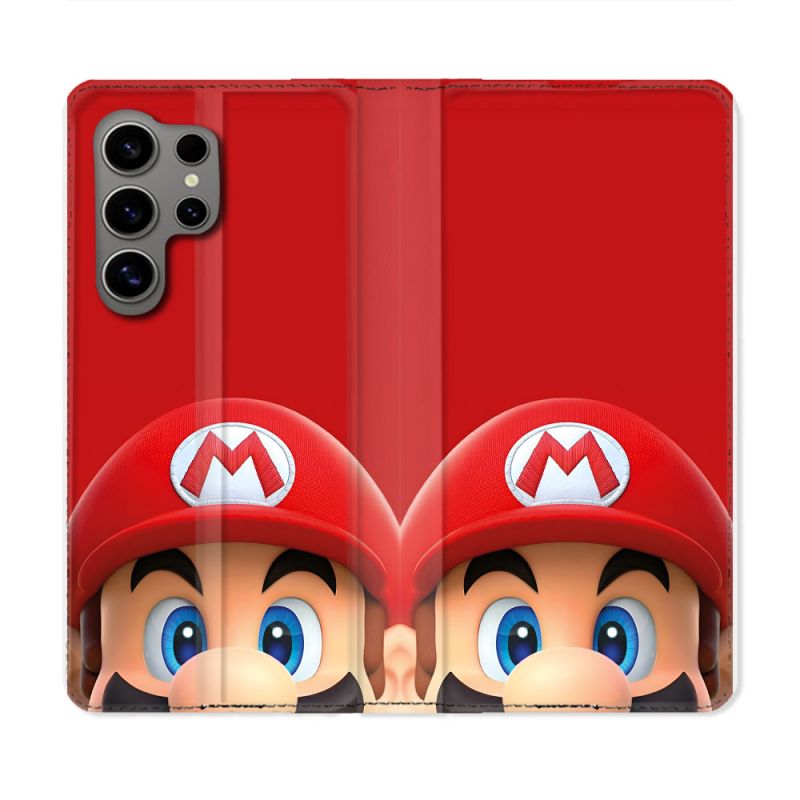 Housse Cuir Portefeuille Pour Samsung Galaxy S24 Ultra Mario Rouge
