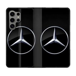 Housse Cuir Portefeuille Pour Samsung Galaxy S24 Ultra Mercedes Carbone