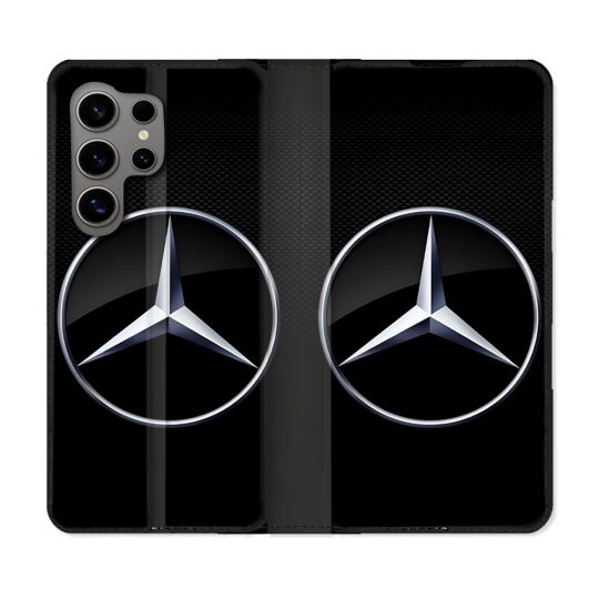 Housse Cuir Portefeuille Pour Samsung Galaxy S24 Ultra Mercedes Carbone