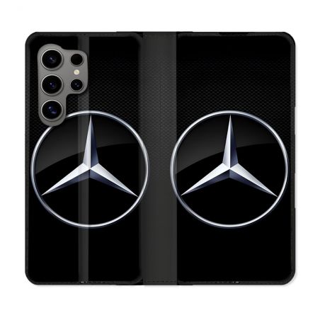 Housse Cuir Portefeuille Pour Samsung Galaxy S24 Ultra Mercedes Carbone