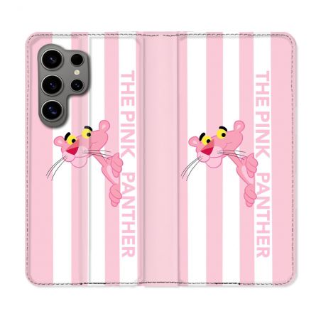 Housse Cuir Portefeuille Pour Samsung Galaxy S24 Ultra Panthere Rose