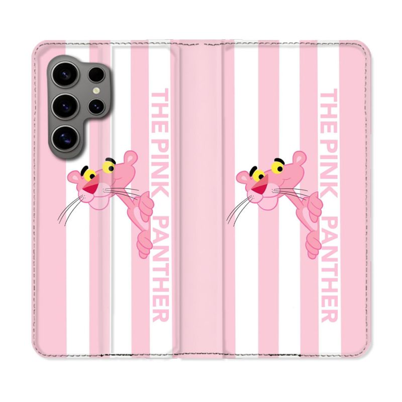 Housse Cuir Portefeuille Pour Samsung Galaxy S24 Ultra Panthere Rose