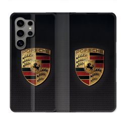 Housse Cuir Portefeuille Pour Samsung Galaxy S24 Ultra Porsche Carbone