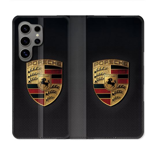 Housse Cuir Portefeuille Pour Samsung Galaxy S24 Ultra Porsche Carbone