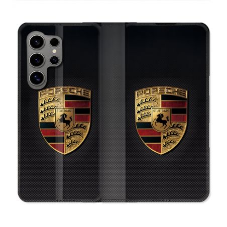 Housse Cuir Portefeuille Pour Samsung Galaxy S24 Ultra Porsche Carbone