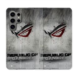 Housse Cuir Portefeuille Pour Samsung Galaxy S24 Ultra ROG Gris