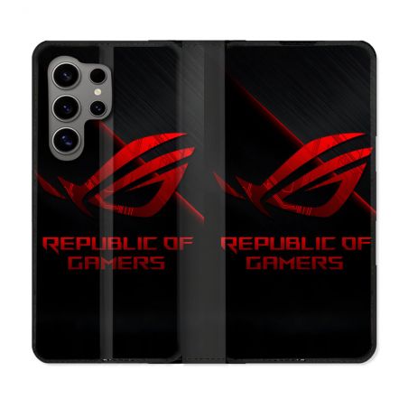 Housse Cuir Portefeuille Pour Samsung Galaxy S24 Ultra ROG Rouge