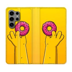 Housse Cuir Portefeuille Pour Samsung Galaxy S24 Ultra Simpson Donuts