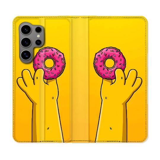 Housse Cuir Portefeuille Pour Samsung Galaxy S24 Ultra Simpson Donuts