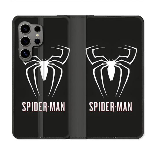 Housse Cuir Portefeuille Pour Samsung Galaxy S24 Ultra Spiderman Logo