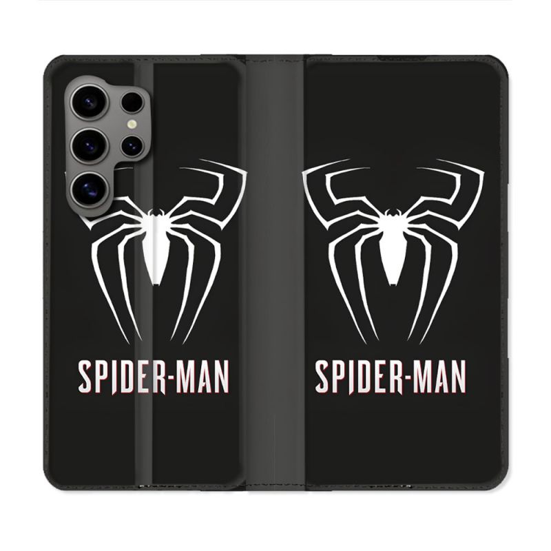 Housse Cuir Portefeuille Pour Samsung Galaxy S24 Ultra Spiderman Logo