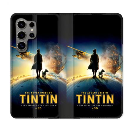 Housse Cuir Portefeuille Pour Samsung Galaxy S24 Ultra Tintin Affiche