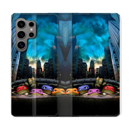 Housse Cuir Portefeuille Pour Samsung Galaxy S24 Ultra Tortue Ninja Ville