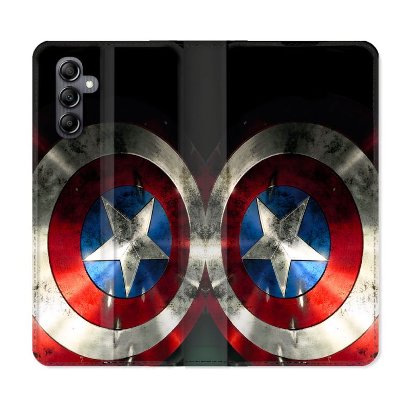 Housse Cuir Portefeuille Pour Samsung Galaxy S24 Plus Captain America Bouclier