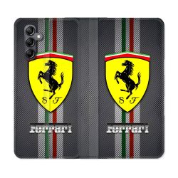Housse Cuir Portefeuille Pour Samsung Galaxy S24 Plus Ferrari Carbone