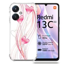 Coque Renforcée Pour Xiaomi Redmi 13C 5G Amour Coeur Rose Montant sur Blanc