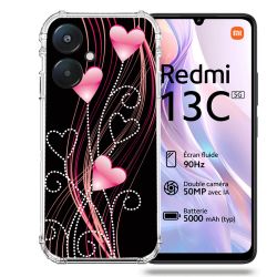 Coque Renforcée Pour Xiaomi Redmi 13C 5G Amour Coeur Rose Montant sur Noir