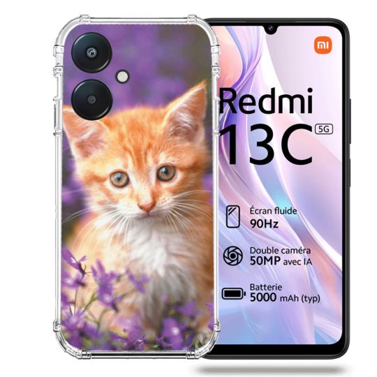 Coque Renforcée Pour Xiaomi Redmi 13C 5G Animal Chat Violet