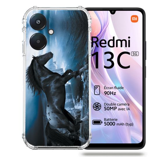 Coque Renforcée Pour Xiaomi Redmi 13C 5G Animal Cheval Noir