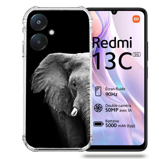Coque Renforcée Pour Xiaomi Redmi 13C 5G Animal Elephant Noir