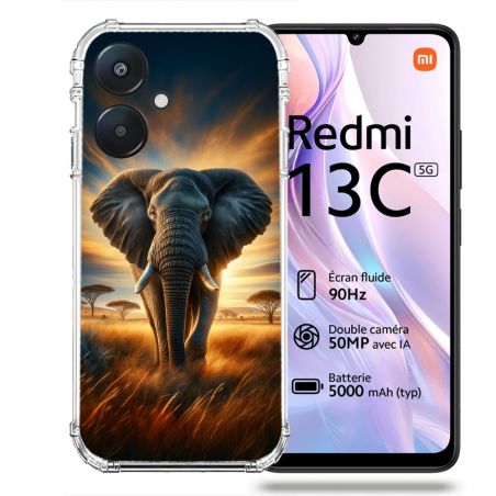 Coque Renforcée Pour Xiaomi Redmi 13C 5G Animal Elephant Savane