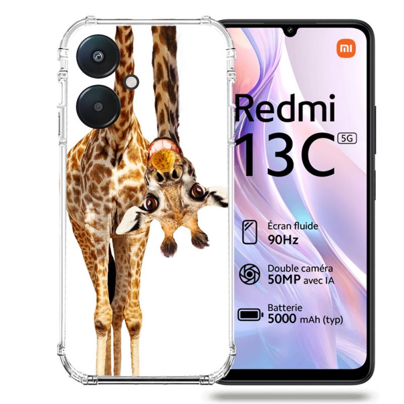 Coque Renforcée Pour Xiaomi Redmi 13C 5G Animal Girafe Blanche