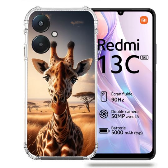 Coque Renforcée Pour Xiaomi Redmi 13C 5G Animal Girafe Savane