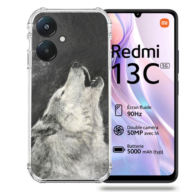 Coque Renforcée Pour Xiaomi Redmi 13C 5G Animal Loup Hurlement