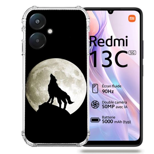 Coque Renforcée Pour Xiaomi Redmi 13C 5G Animal Loup Noir